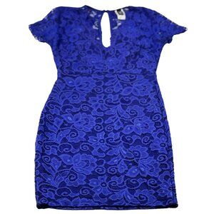 Windsor Size S Royal Blue Lace Short Sleeve Bodycon Dress With Keyhole Back Deta